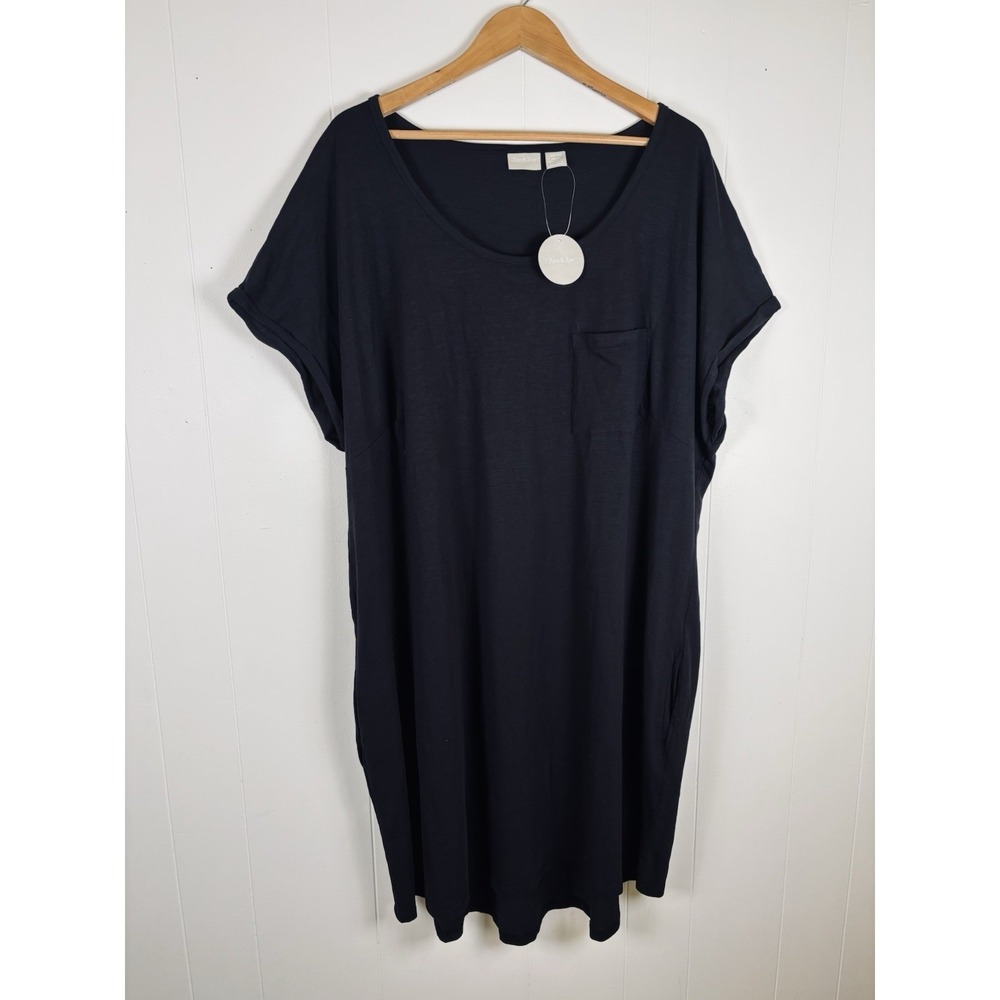 Zim & Zoe Size 30/32 Black 100% Cotton Shirt Dress Knit Pockets Knee Length -NEW